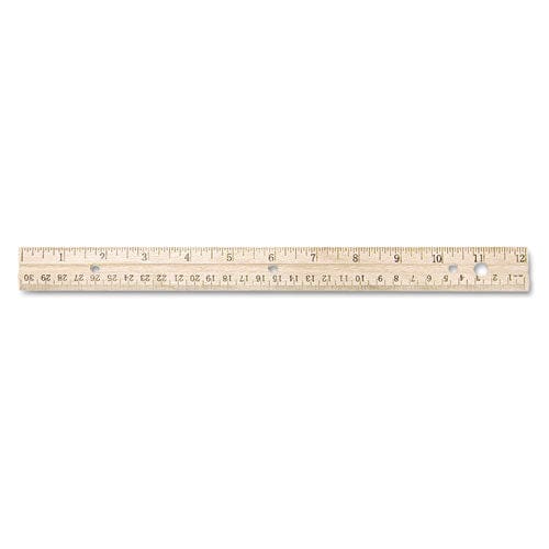 Westcott Three-hole Punched Wood Ruler English And Metric With Metal Edge 12 Long - School Supplies - Westcott®