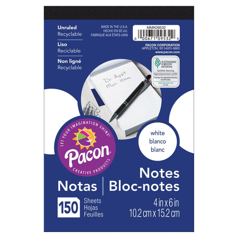 White Note Pads 4X6 150 Ct (Pack of 12) - Note Books & Pads - Dixon Ticonderoga Co - Pacon