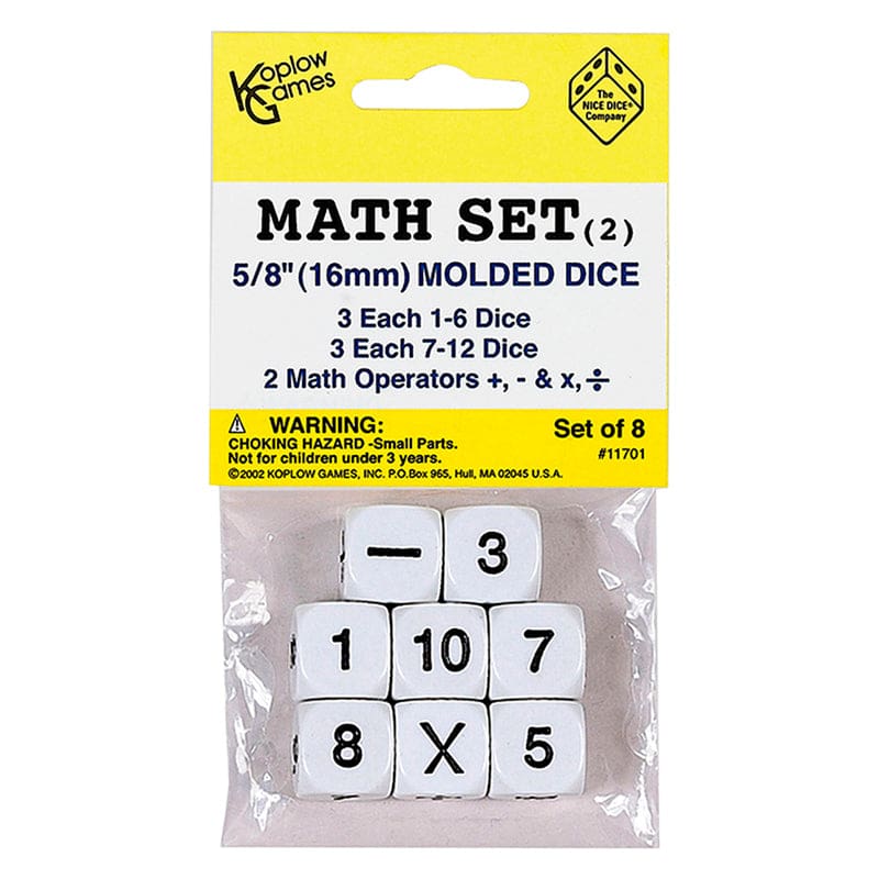Whole Number Dice (Pack of 8) - Dice - Koplow Games Inc.