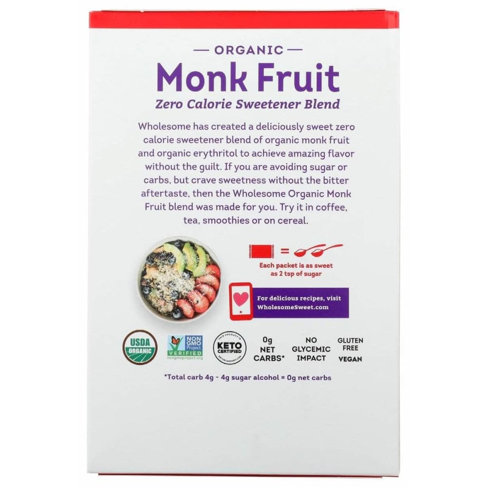 WHOLESOME Wholesome Organic Monk Fruit 40 Packets, 5.6 Oz