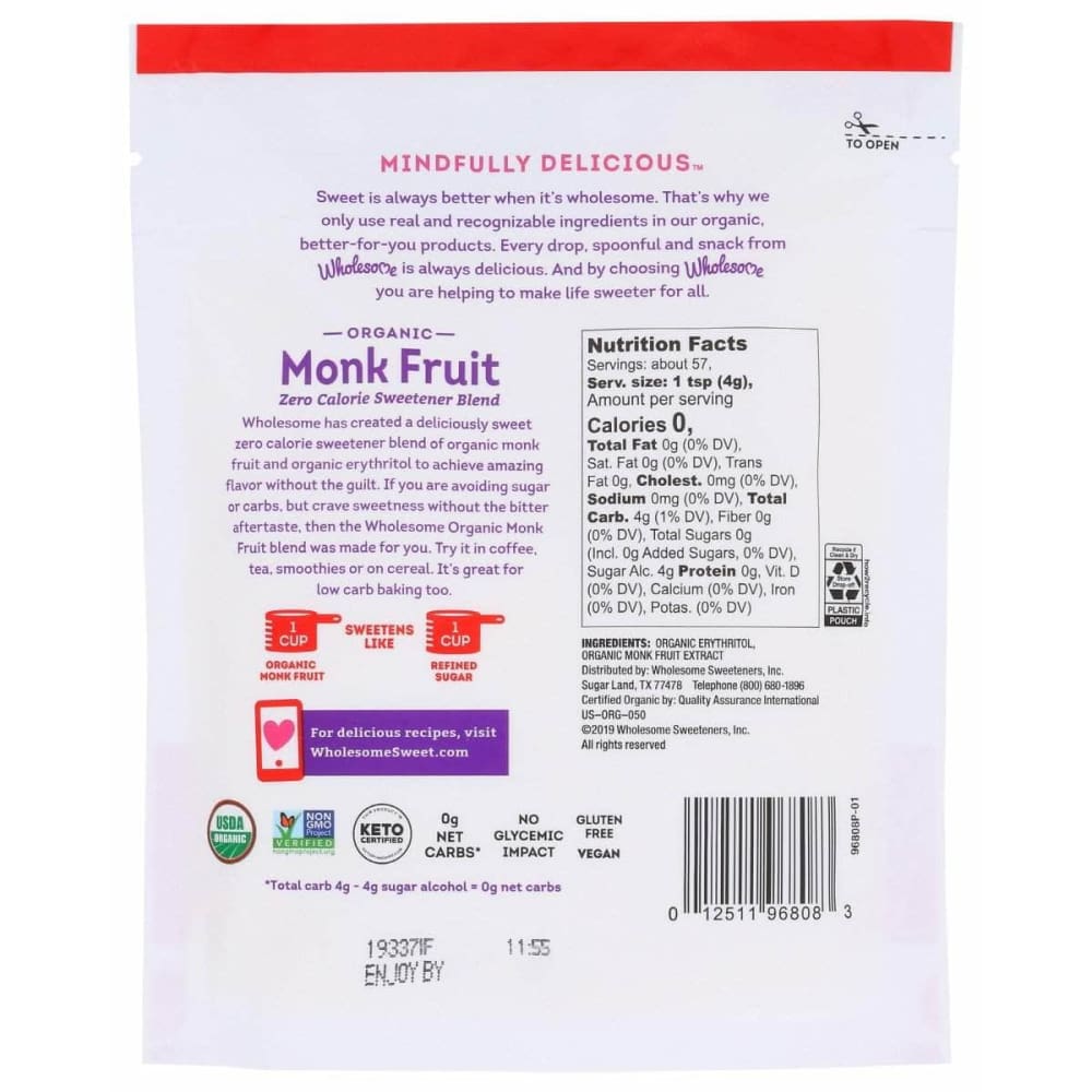 WHOLESOME Wholesome Organic Monk Fruit, 8 Oz