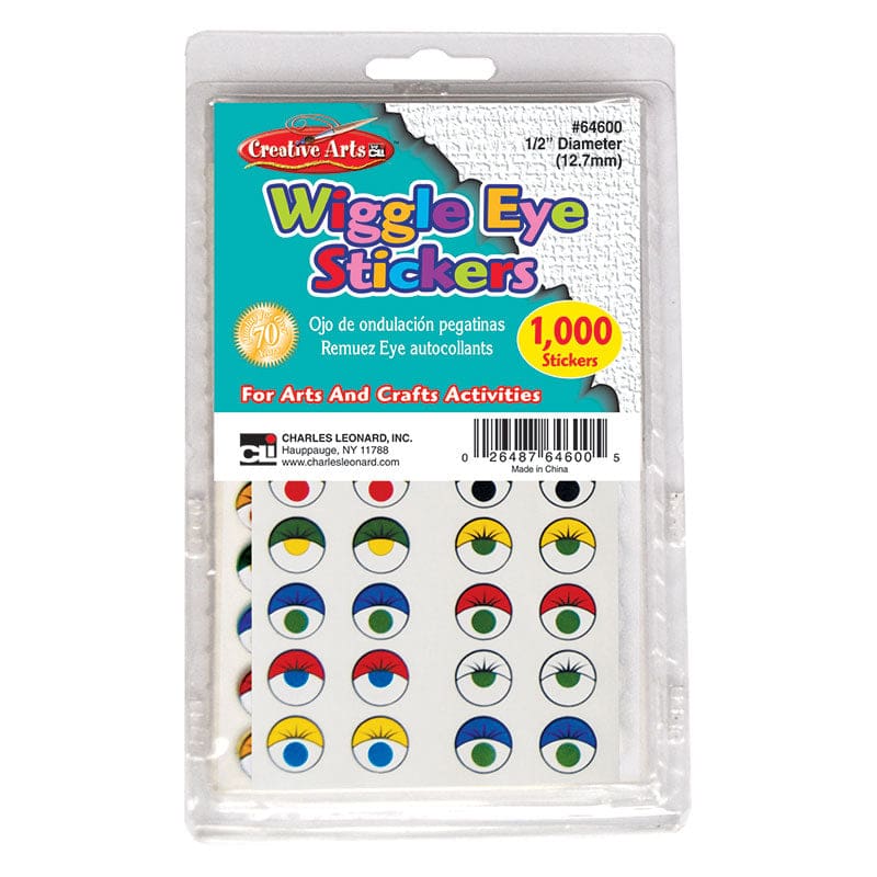 Wiggle Eyes Stickers Asstd Colors (Pack of 6) - Wiggle Eyes - Charles Leonard