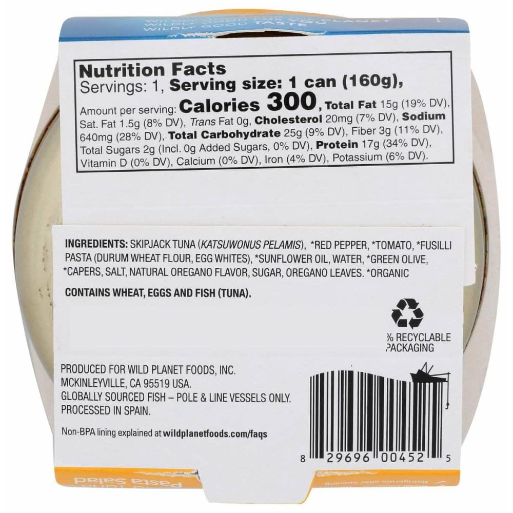 WILD PLANET Wild Planet Wild Tuna Pasta Salad Ready To Eat Meal, 5.6 Oz