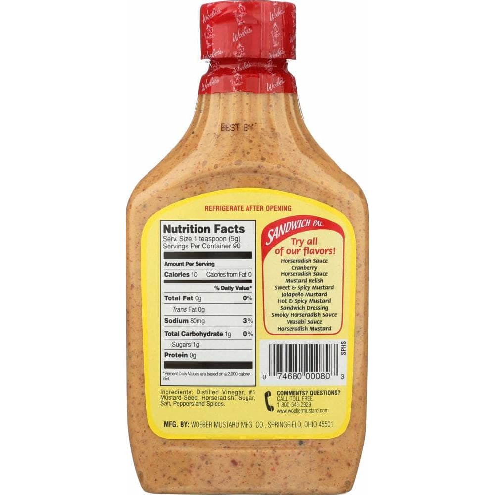 Woebers Woeber Mustard Sandwich Pal Hot and Spicy, 16 oz