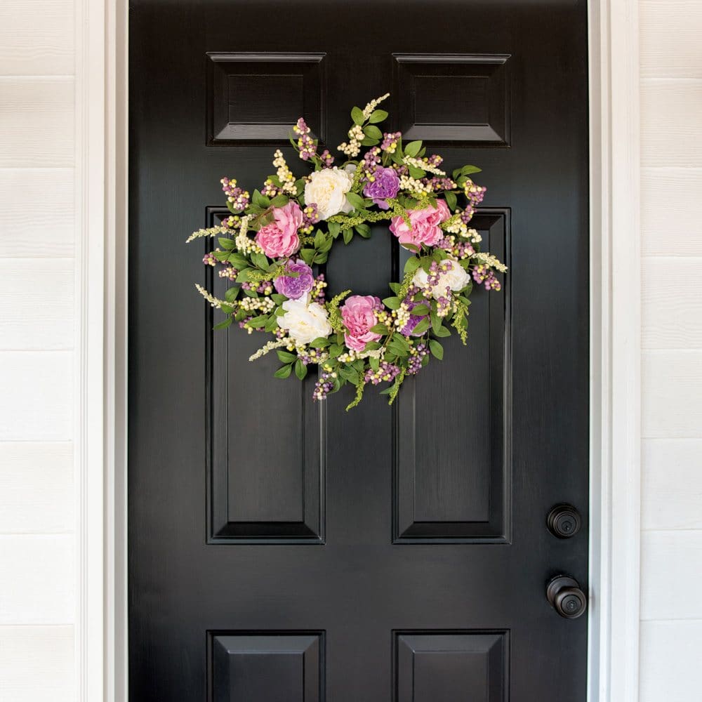 Wreath with Lavender White and Pink Flowers and Berries - Seasonal Decorative Accents - Wreath
