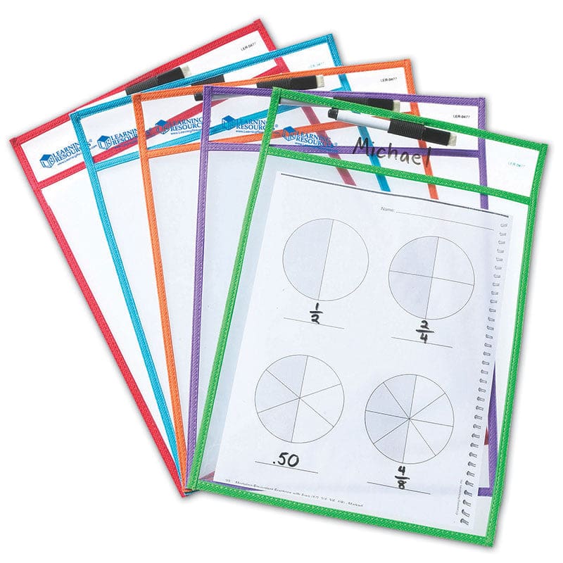 Write & Wipe Pockets with Markers 5/Pk (Pack of 3) - Dry Erase Sheets - Learning Resources