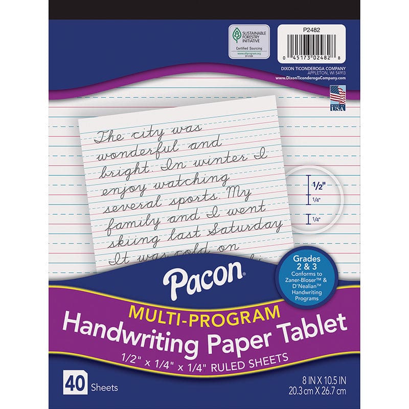 Writing Paper 40 Sht 8X10.5 1/2 In Short Rule (Pack of 12) - Handwriting Paper - Dixon Ticonderoga Co - Pacon