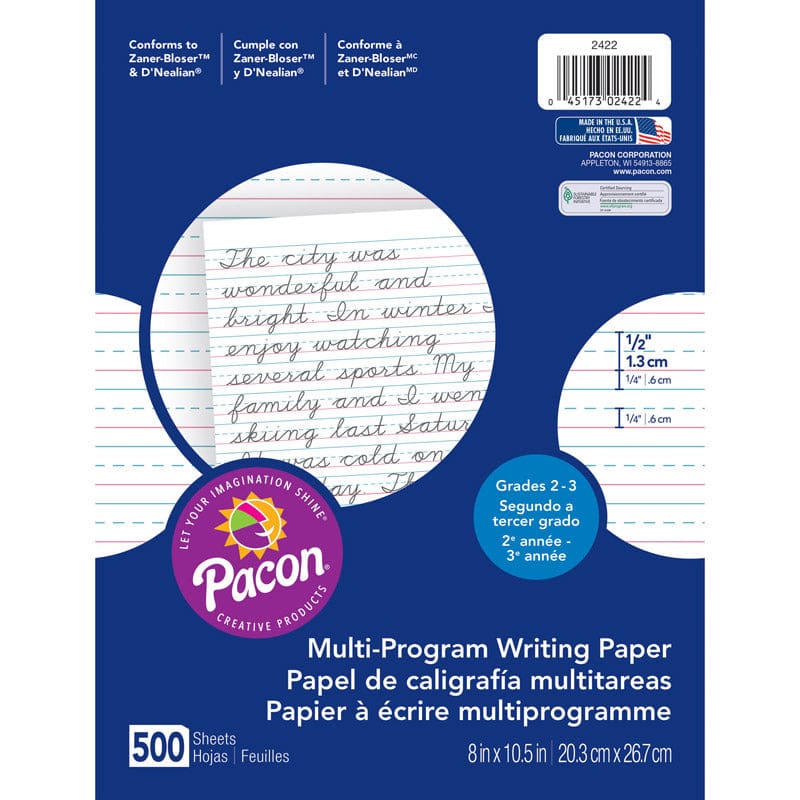 Writing Paper 500 Sht 8X10.5 1/2 In Rule Short Rule (Pack of 3) - Handwriting Paper - Dixon Ticonderoga Co - Pacon