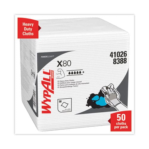 WypAll Power Clean X80 Heavy Duty Cloths 1/4 Fold 12.5 X 12 White 50/box 4 Boxes/carton - Janitorial & Sanitation - WypAll®