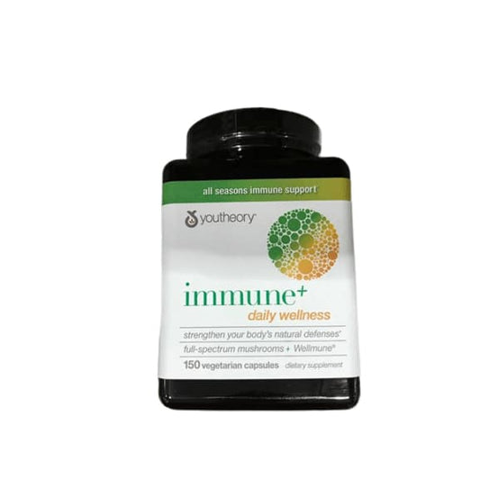 Youtheory Immune+ Daily Wellness - Organic Mushrooms - Beta Glucan - Vitamin C, D3 & Zinc, 150 Caps - ShelHealth.Com