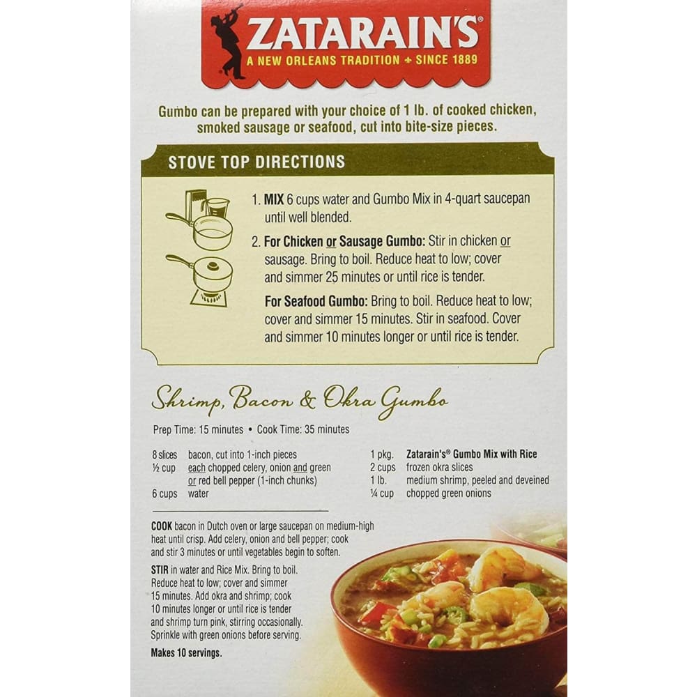 Zatarains Zatarain's  New Orleans Style Gumbo Mix With Rice, 7 Oz