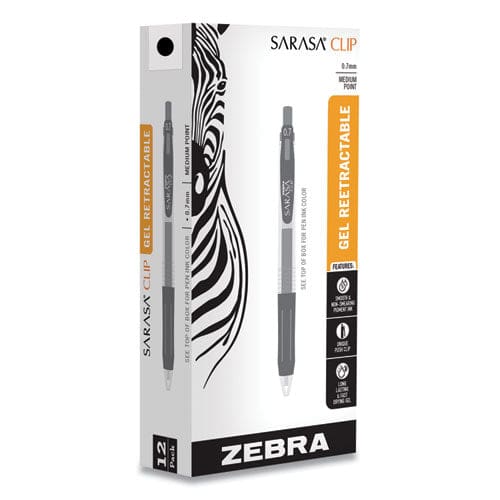 Zebra Sarasa Clip Gel Pen Retractable Medium 0.7 Mm Black Ink Clear Barrel 12/pack - School Supplies - Zebra®