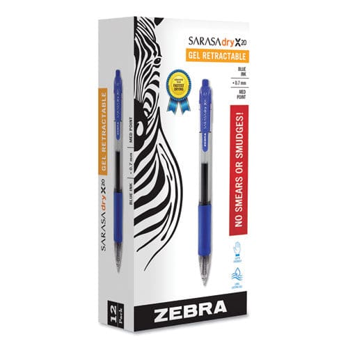 Zebra Sarasa Dry Gel X20 Gel Pen Retractable Medium 0.7 Mm Blue Ink Translucent Blue Barrel 12/pack - School Supplies - Zebra®