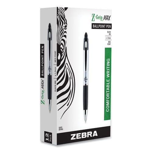 Zebra Z-grip Max Ballpoint Pen Retractable Medium 1 Mm Black Ink Silver Barrel 12/pack - School Supplies - Zebra®