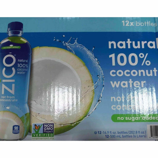 Zico Natural 100% Coconut Water Drink, No Sugar Added Gluten Free, 16.9 fl oz, 12 Pack - ShelHealth.Com