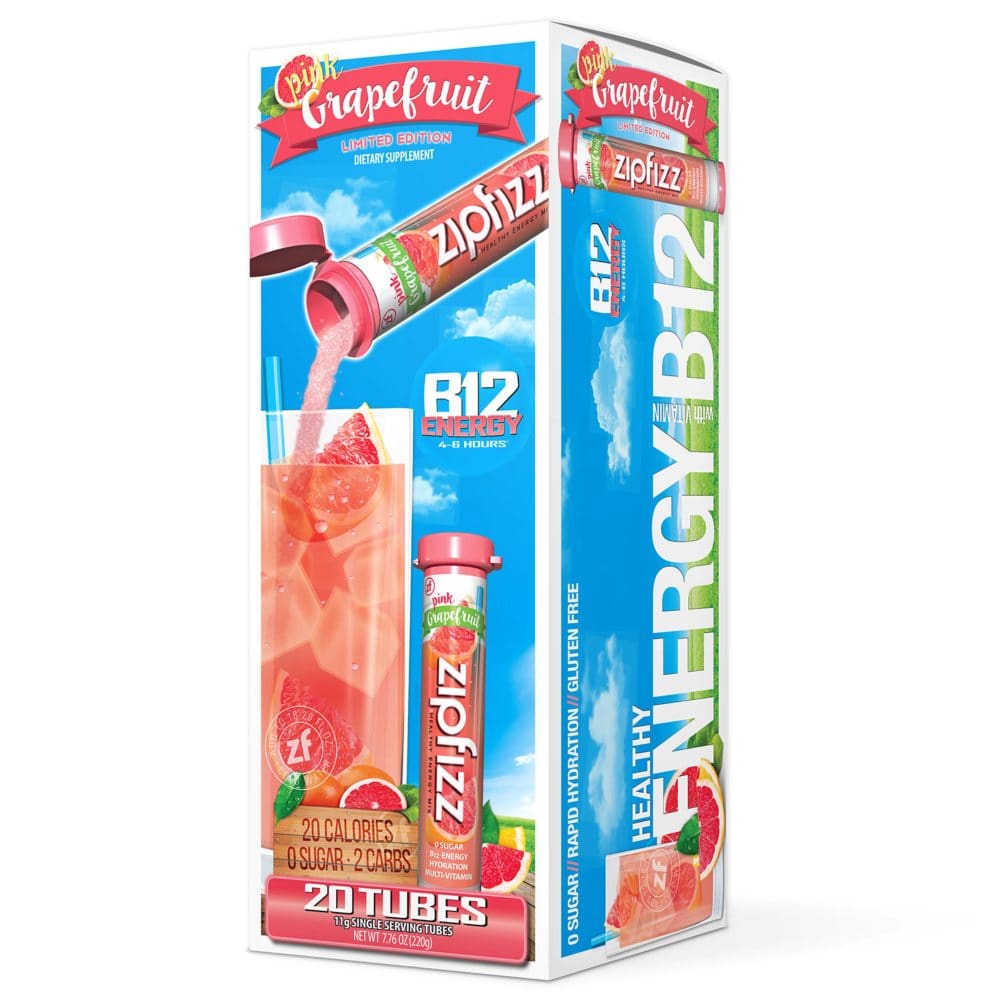Zipfizz Energy Drink Mix Pink Grapefruit (20 ct.) - Diet Nutrition & Protein - Zipfizz Energy