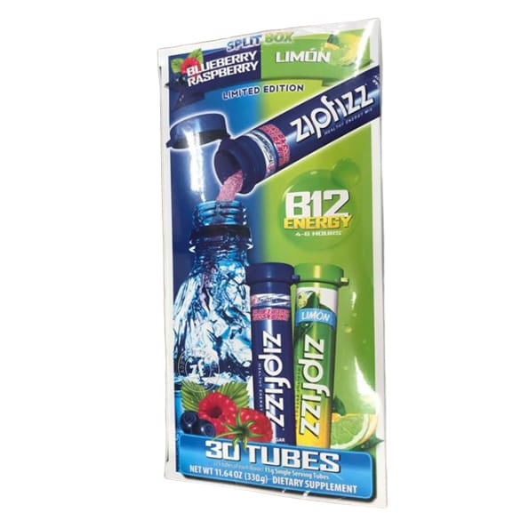 Zipfizz Healthy Energy Drink Mix Split Box, (Blueberry Raspberry & Limon), 30-Count - ShelHealth.Com