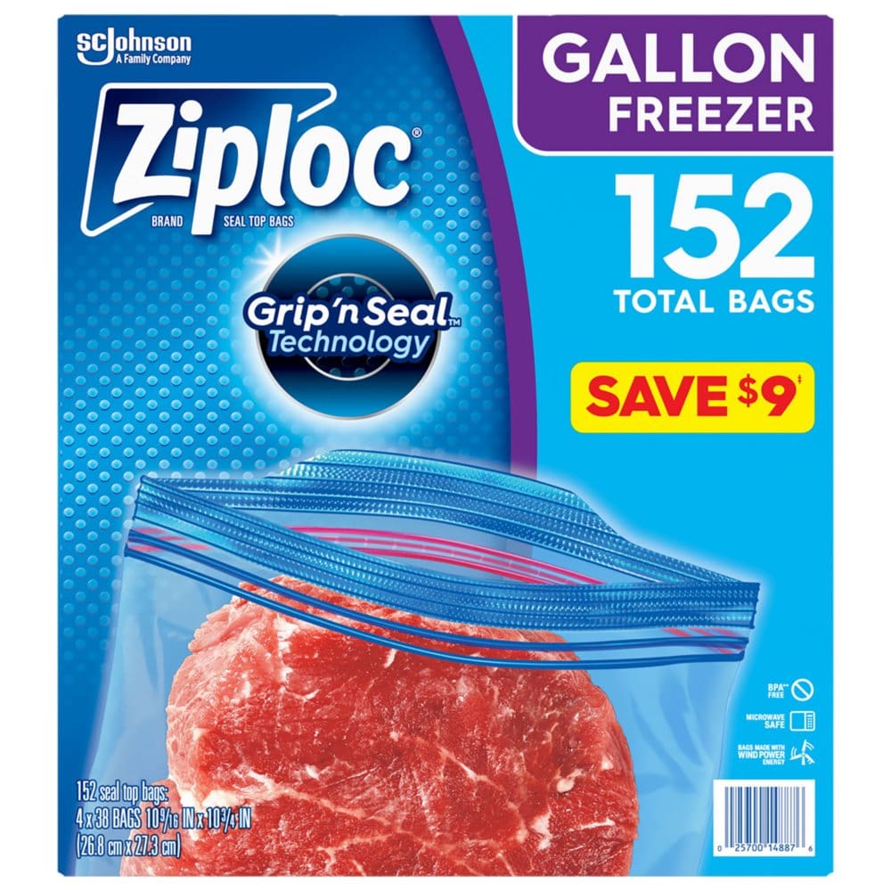 Ziploc Easy Open Tabs Freezer Gallon Bags (152 ct.) - Paper & Plastic - Ziploc Easy