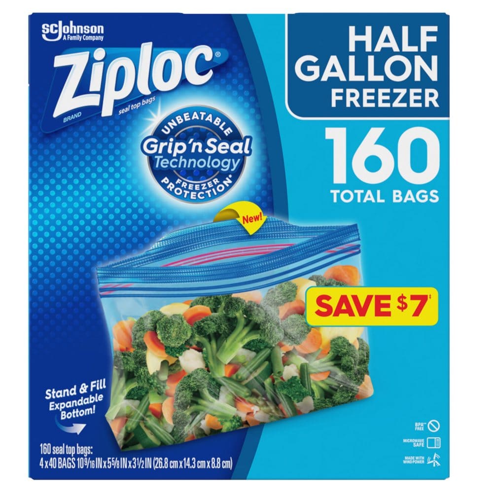 Ziploc Half Gallon Freezer Bags (160 ct.) - Paper & Plastic - Ziploc Half