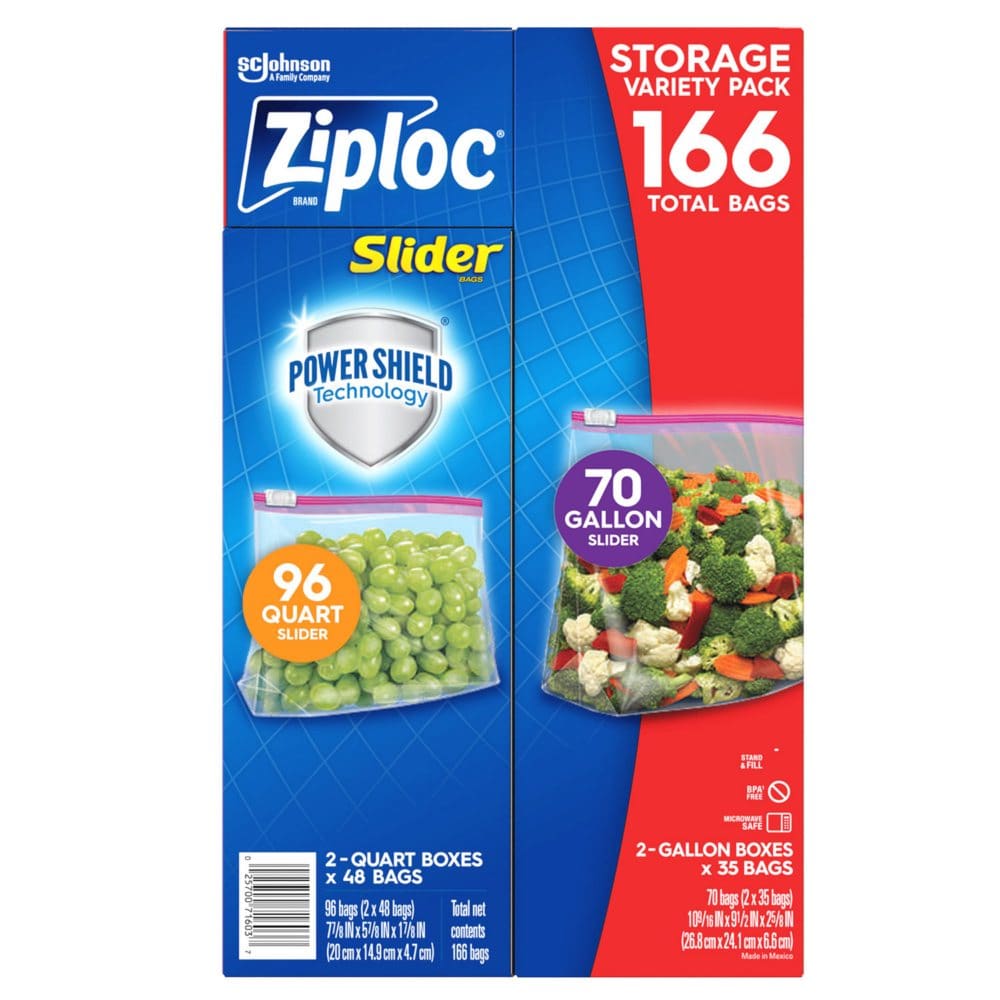 Ziploc Slider Storage Bags Variety Pack: Quart (96 ct.) Gallon (70 ct.) - Paper & Plastic - Ziploc Slider
