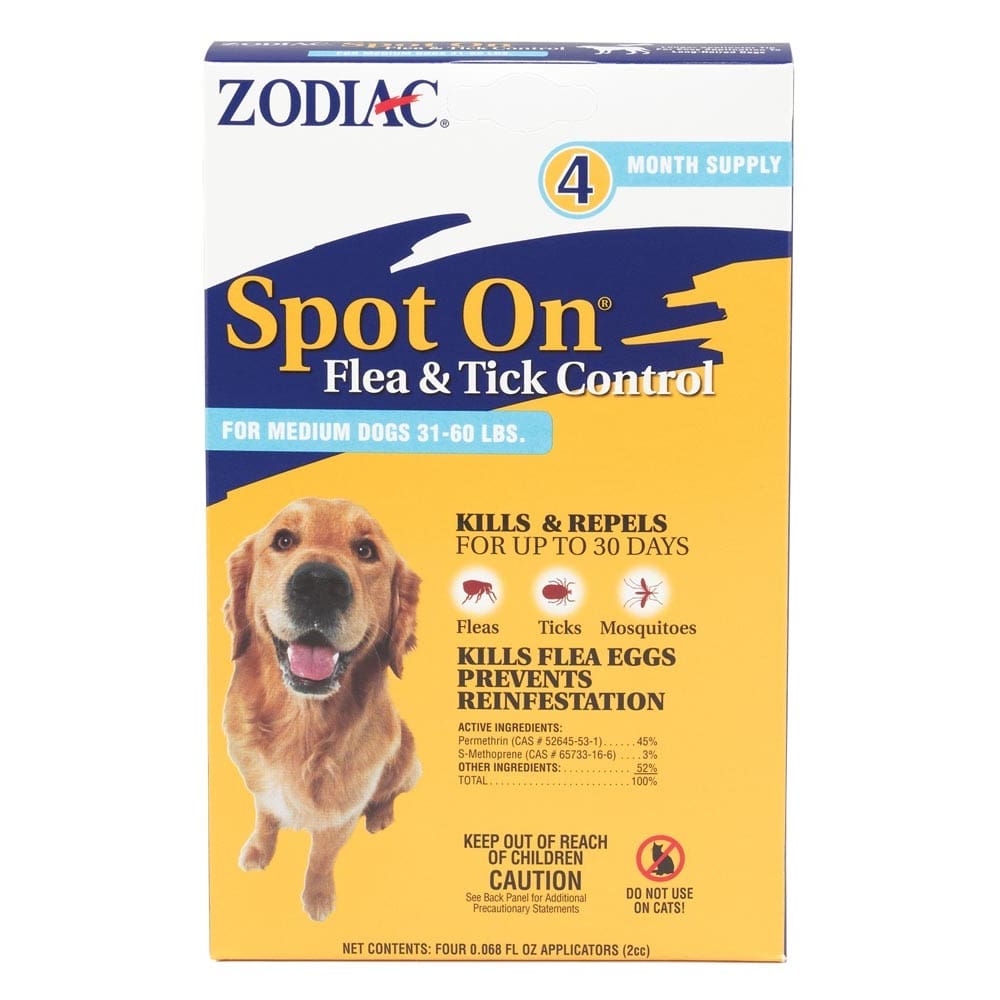 Zodiac Flea and Tick Spot On for Dogs Medium 31-60 Pounds 4 Pack - Pet Supplies - Zodiac