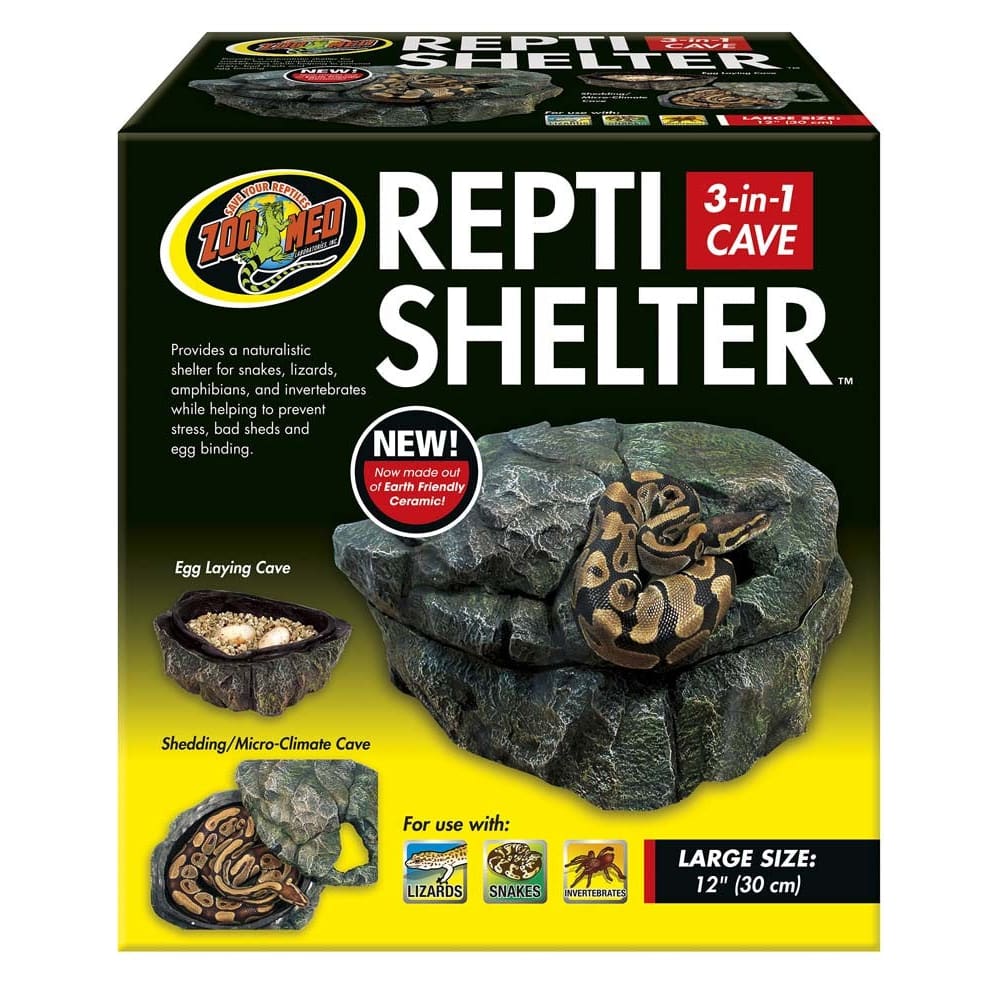 Zoo Med Repti Shelter 3-in-1 Cave Terrarium Hideaway Black 12 in Large - Pet Supplies - Zoo Med