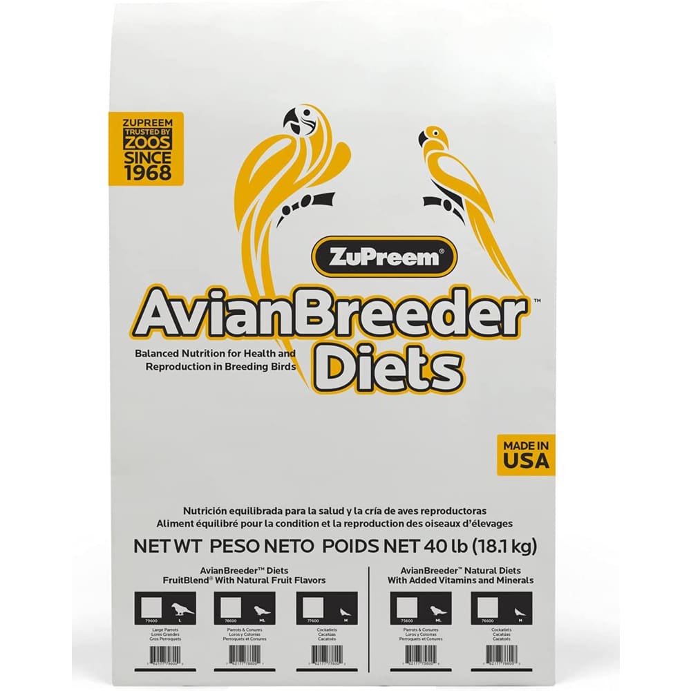 ZuPreem AvianBreeder FruitBlend Flavor Pelleted Bird Food for Cockatiels 40 lb - Pet Supplies - ZuPreem