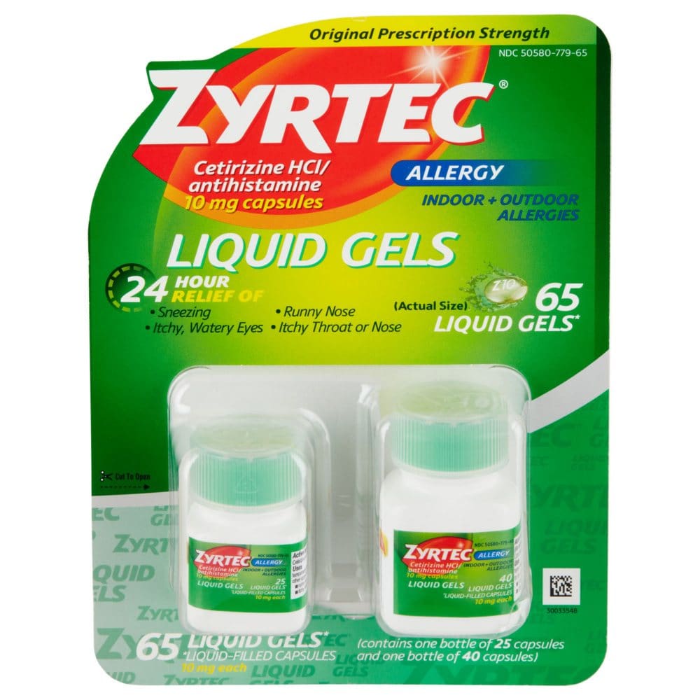 Zyrtec 24 Hour Allergy Relief Liquid Gels (65 ct.) - HSA & FSA - Medicine Cabinet - Zyrtec